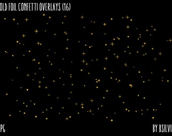 Gold Foil Confetti Clipart Overlays, Gold Confetti Clipart, Transparent PNG files, Set of 16 PNG Files, Commercial Use