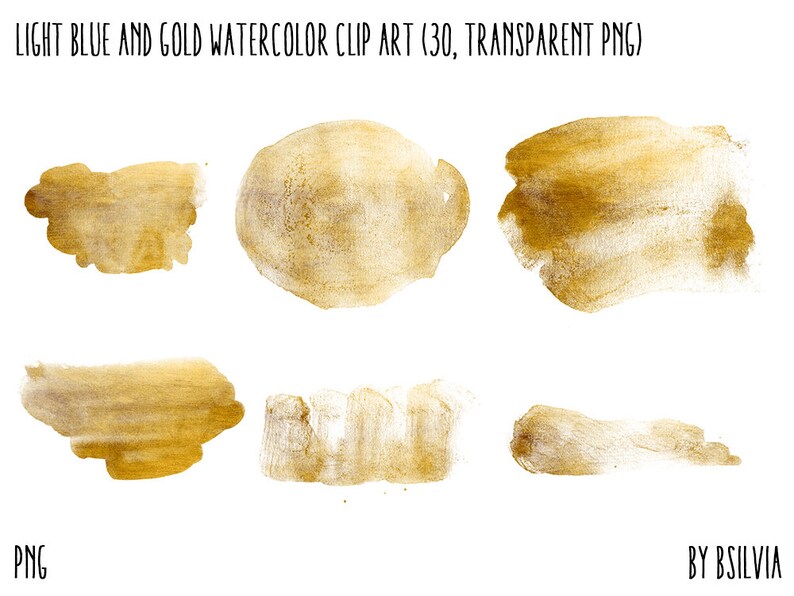 Light Blue and Gold Watercolor clipart, transparent PNG, Gold clip art, watercolor transparent clipart, watercolor splashes clip art image 4