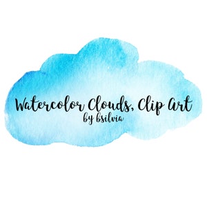 Watercolor Clouds Clip Art: Transparent PNG (Digital Download)