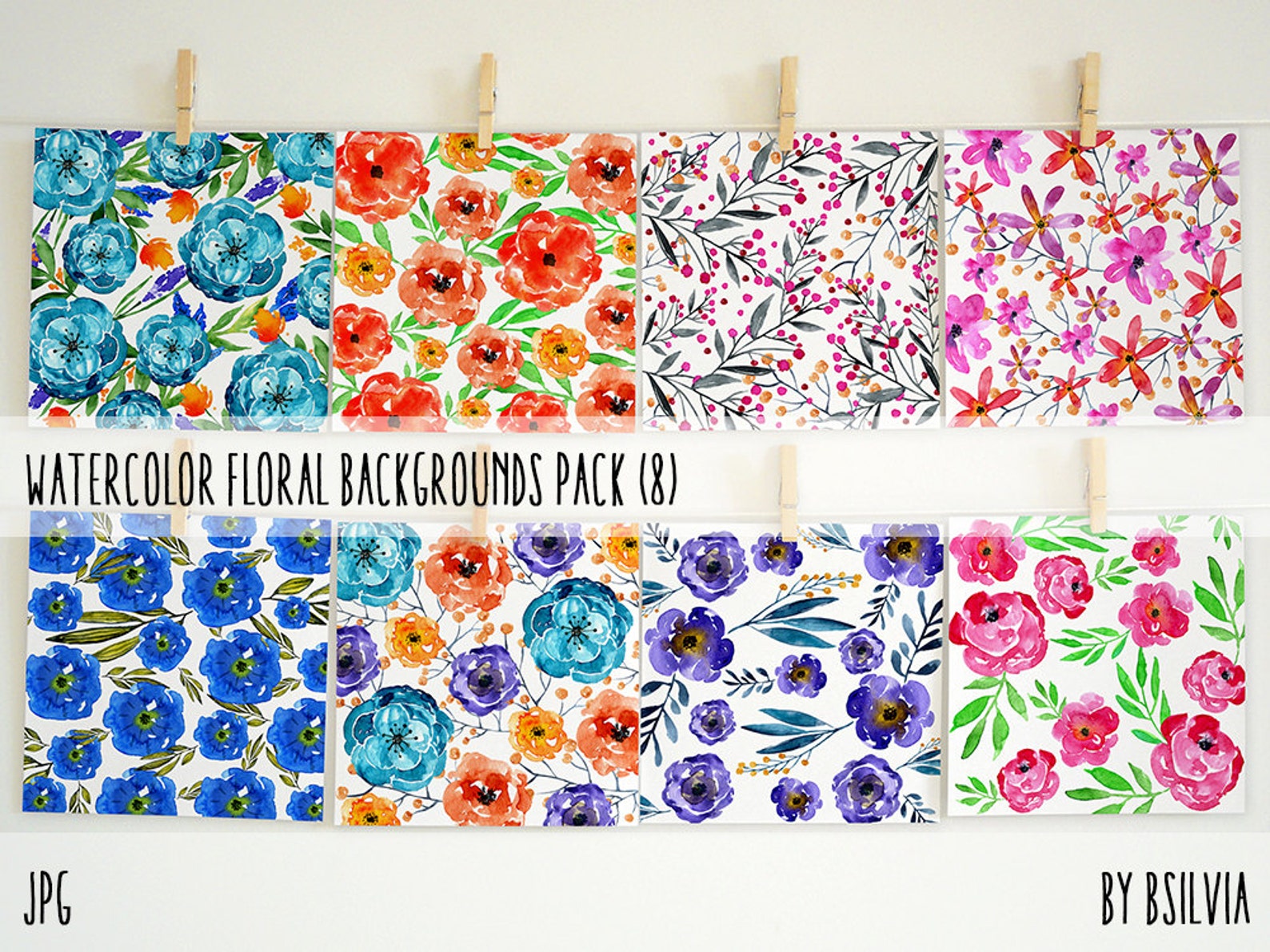 Watercolor Floral Backgrounds Watercolor Floral Digital Paper - Etsy