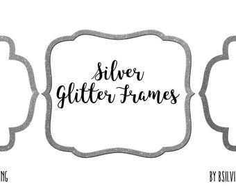 Silver Glitter Frame Clipart, Silver Glitter Border Clipart, Silver Label Clip Art, Silver Glitter Banner, Silver Transparent PNG