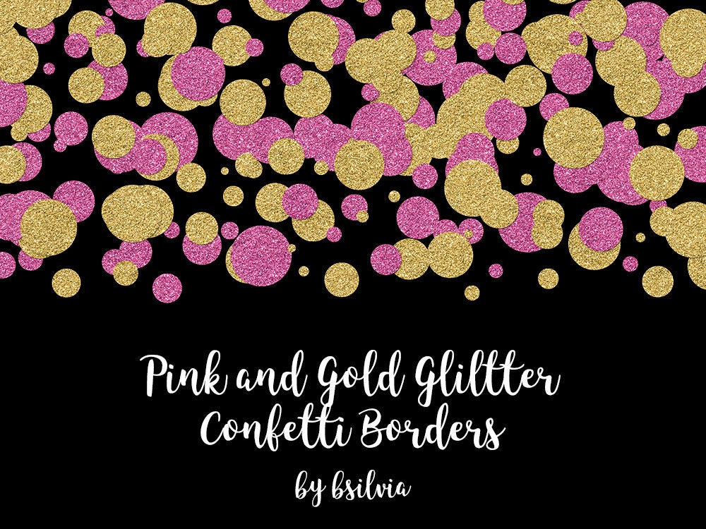Pink and Gold Confetti Glitter Borders, Gold Glitter Confetti Transparent  PNG Files, Pink Glitter Confetti Borders, Confetti Photo Overlays 