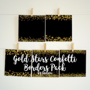 Gold Stars Confetti Borders Pack, digitale Goldsterne Konfetti, Goldtextur, Goldfolie, Gold Stars digitale Konfetti-Grenzen, kommerzielle Nutzung