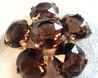 Vintage 50's Yellow Topaz Glass Brooch.