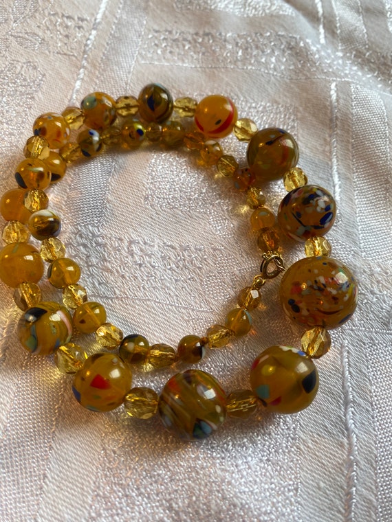 Art Deco End of Day Yellow Glass Bead Necklace - image 1
