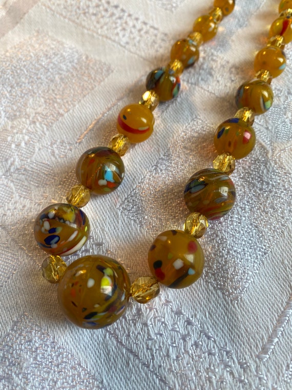 Art Deco End of Day Yellow Glass Bead Necklace - image 2