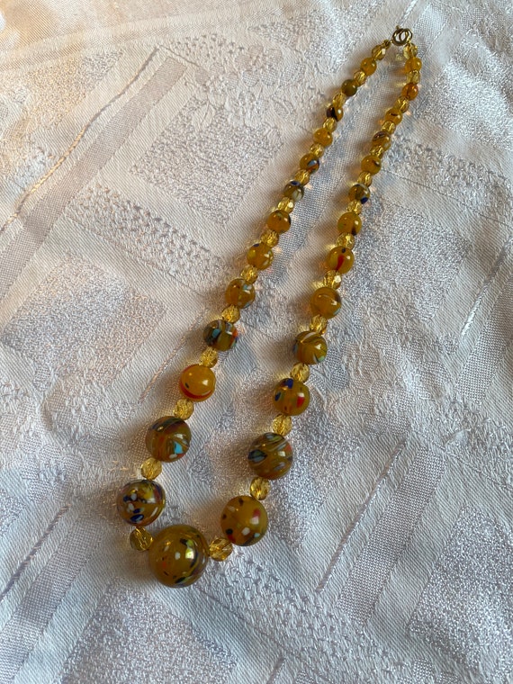 Art Deco End of Day Yellow Glass Bead Necklace - image 3