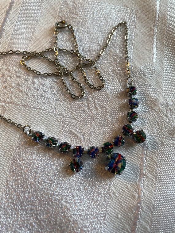 Vintage Iris Glass Diamanté Necklace, Art Deco - image 2