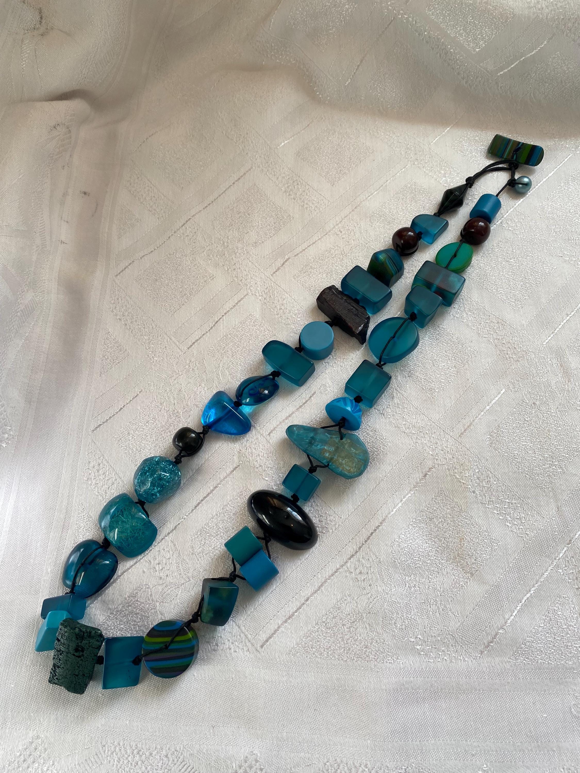 Collier Vintage Années 80 – Gros Galets En Résine Multicolore – Style Sobral – Longueur 52 Cm – Neuf Sans Emballage