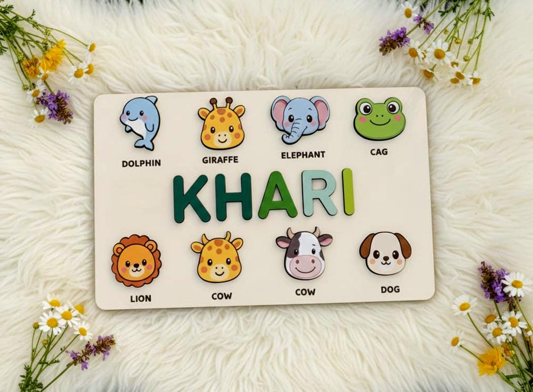 Personalized Wood Name Puzzle | Montessori Animal Toy | Newborn Gift ...