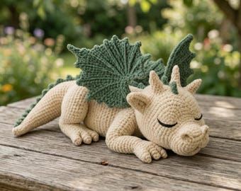 Sleepy Dragon Amigurumi Crochet Pattern PDF, Fantasy Plush Toy (Digital Download)