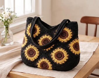 Sunflower Crochet Bag Pattern – Granny Square Tote (PDF Download)