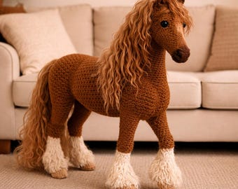 Realistic Friesian Horse Crochet Pattern PDF, Amigurumi Toy Tutorial (Digital Download)