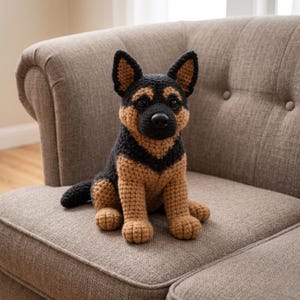 Virkmönster för schäferhund, handledning för amigurumi-valpplysch (PDF)
