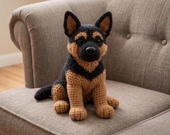 German Shepherd Crochet Dog Pattern, Amigurumi Puppy Plush Tutorial (PDF)
