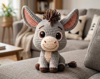 Crochet Donkey Amigurumi Pattern – Fluffy Farm Animal Plush Toy (PDF Download)