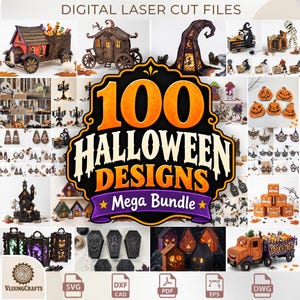 100 Halloween laserskurna megapaket, godisasklastbil, lykta, örhängesvektor (digital nedladdning)