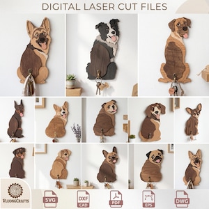 Rolig hundrasnyckelhängare laserskuren bunt, husdjursväggkrok SVG, Petlover-present