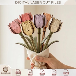 Wooden Flower Bouquet Laser Cut, 3D Floral SVG, Gift for Mother’s Day Plan image 7