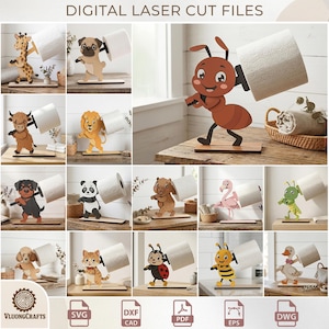 Funny Animal Toilet Roll Holder Laser Cut Bundle, Kids Bathroom Decor (Digital Download)