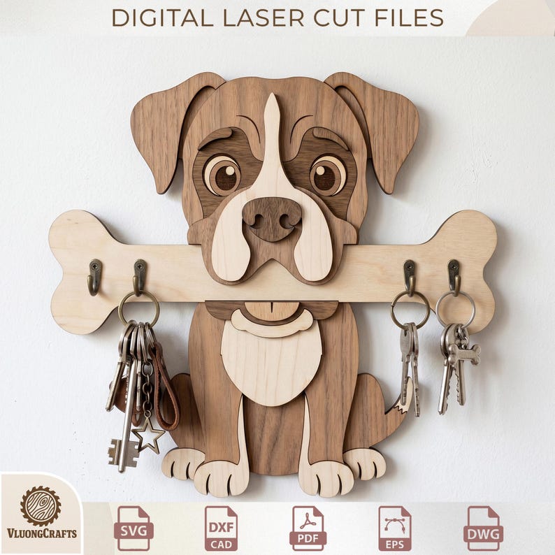 3D Dog Key Holder Laser Cut SVG Bundle, Layered Wood Pet Leash Hanger ...