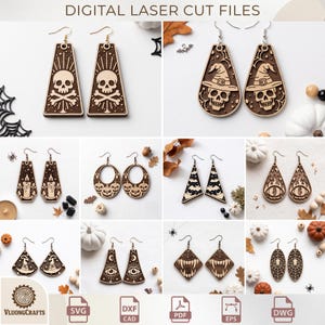 Layered Halloween Earring SVG Collection, Gothic Spooky Wood Jewelry Templates