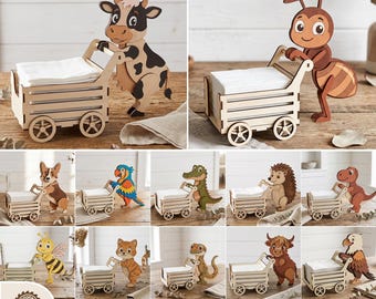 Set di portatovaglioli divertenti a forma di animali, tagliati al laser, in legno, con funzione Glowforge, decorazione per la cucina (download digitale)