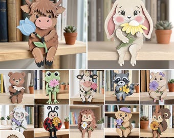 Spring Animal Shelf Sitter Laser Cut Bundle, Bookshelf Decor for Kids ( Digital Download )
