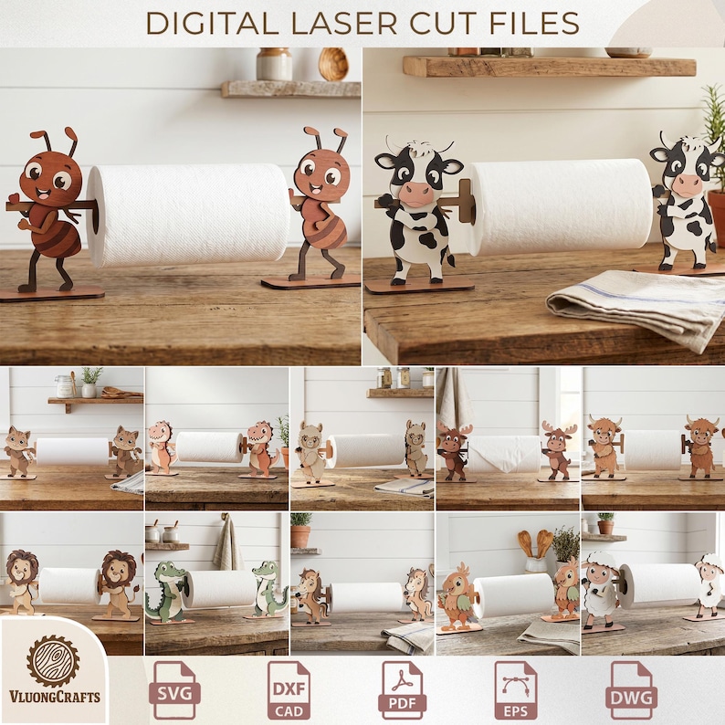 Paquete de divertidos soportes para toallas de papel de cocina con forma de animales