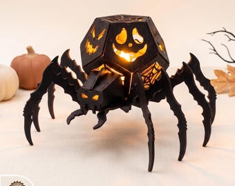 Spooky Spider Lantern Laser Cut Files, Halloween Tealight Holder SVG (Digital Download)