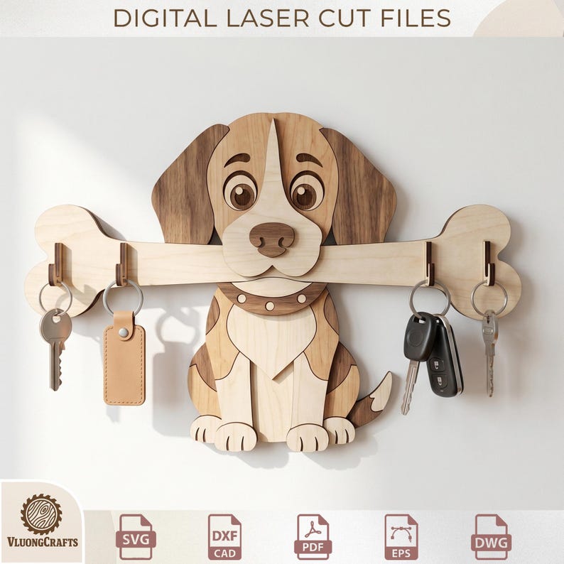 Dog Breed Key Holder Laser Cut Bundle, Wooden Entryway Wall Organizer ...