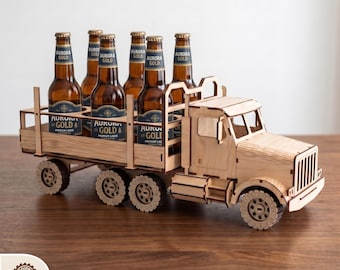 3D houten vrachtwagen bierflesdrager, Vaderdagcadeau lasergesneden bestanden (digitale download)