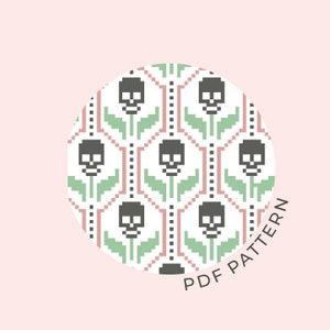 FLORAL SKULL PDF cross stitch pattern | instant download chart | embroidery | modern | beginner friendly | learn to cross stitch