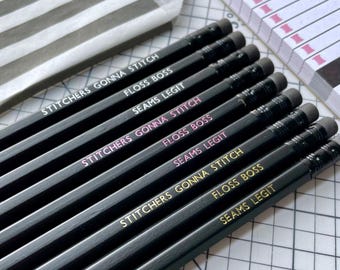 STITCHY SLOGAN PENCILS | set of 3 | embroidery, sewing and dress making gifts