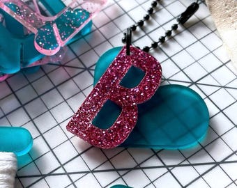PROJECT BAG TAG | glitter initial tag | cross stitch | embroidery | knitting | sewing | personalised