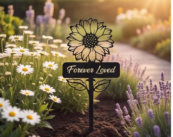 Personalized Sunflower Sign, Custom Name Grave Marker, Metal Yard Art,Flower Stake, Graveside Decor, Sympathy Gift