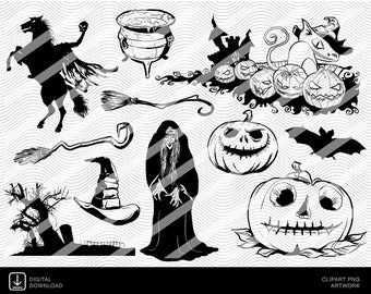 Halloween PNG Pack 1 - Halloween Art - Clipart PNG Artwork Illustrations - Copyright Free - Hand Drawn - Digital File Graphic Design