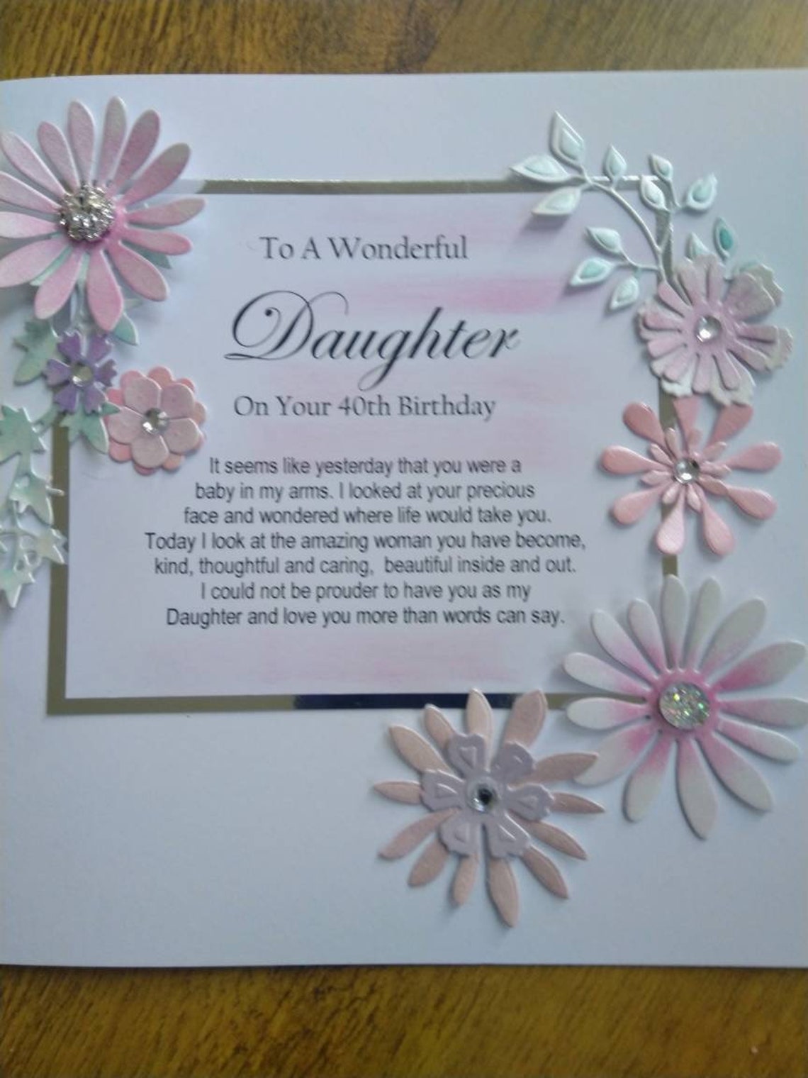 40th Birthday Greeting Card For Daughter – Floral Design With Badge 'Age 40'