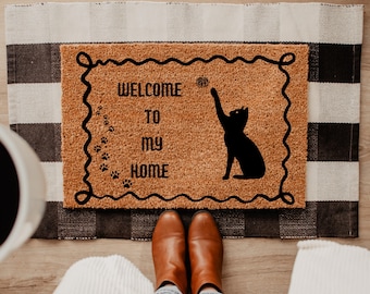 Welcome Cat Doormat, Silhouette Rug, Cat Lover Gift