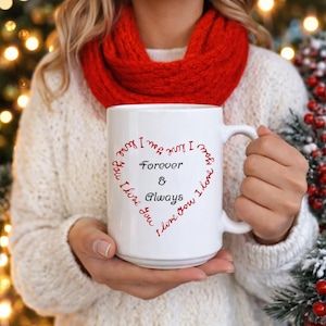 Forever and Always Heart Typography Coffee Mug Valentines Day Gift For Girlfriend Wife Husband