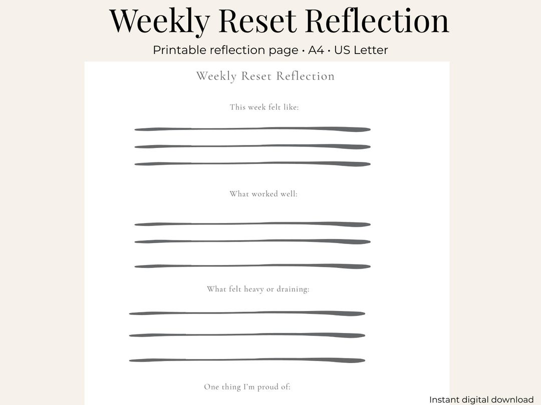 Weekly Reset Reflection Printable | Minimal Reflection Page| A4&US ...
