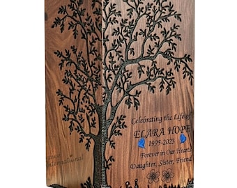 Tree of Life Wooden Cremation Urn for Human Ashes – Handmade Rosewood Memorial Urn Box for Adults, Funeral Keepsake Urn