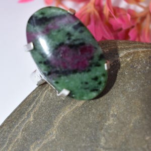 Handmade Ruby Zoisite Gemstone 925 Sterling Silver Jewelry Ring Gift For Her"