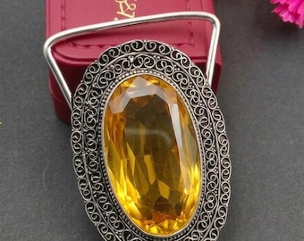 Yellow Citrine Gemstone Handmade 925Sterling Silver Belt Buckle, Artisan Bohemian Jewelry