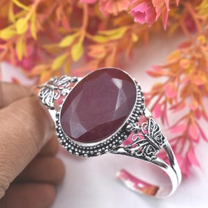 "Rosa Rubin Edelstein Armreif 925 Sterling Silber ""Handgemachte Armspange""