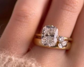 Moissaniet trouwringset kussen peer: moderne 14k geelgouden U-vorm bijpassende verloving stapelen bruids solitaire bandset voor vrouwen