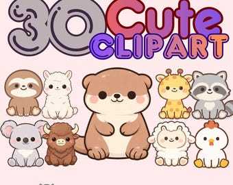 Kawaii Animal Clipart Set | Cute Pastel Animals PNG | Baby Animals | Stickers, Nursery Art, Coloring Pages  | Chibi clipart