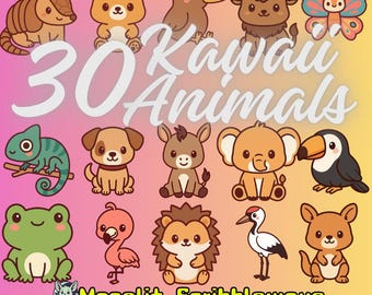 Kawaii Cute Animals Clipart | Pastel Chibi Animals | Print Friendly  | Chibi clipart (30 PNGs,Part 1 of 3)