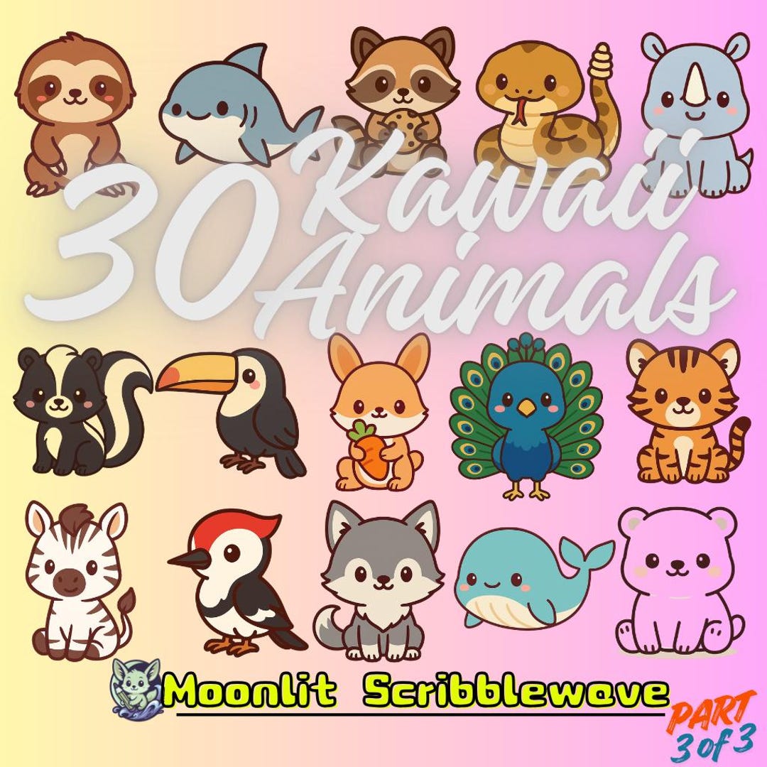 Cute Animals Clipart | Kawaii Creatures | Pastel Chibi Animals | Print ...