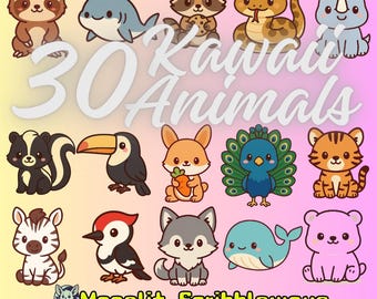 Cute Animals Clipart | Kawaii Creatures | Pastel Chibi Animals | Print Friendly  | Chibi clipart (30 PNGs,Part 3 of 3)